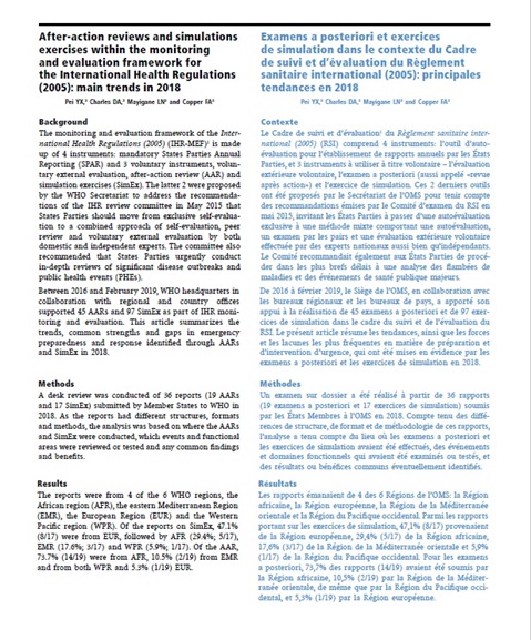 May 2019 - WHO Weekly Epidemiological Record - AAR and SimEx within the monitoring and evaluation framework for the International Health Regulations (2005): main trends in 2018