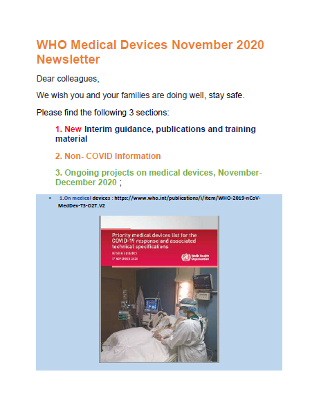 WHO Medical Devices November 2020
Newsletter