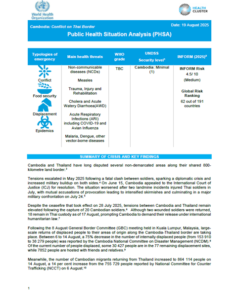 Public Health Situation Analysis - Cambodia - Conflict on Thai Border