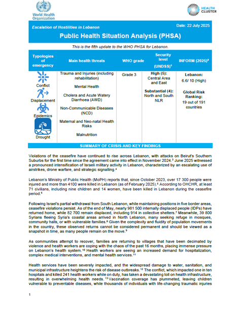 Public Health Situation Analysis - Lebanon