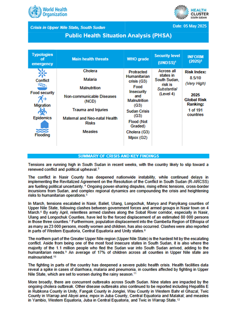 Public Health Situation Analysis - Upper Nile State, South Sudan
