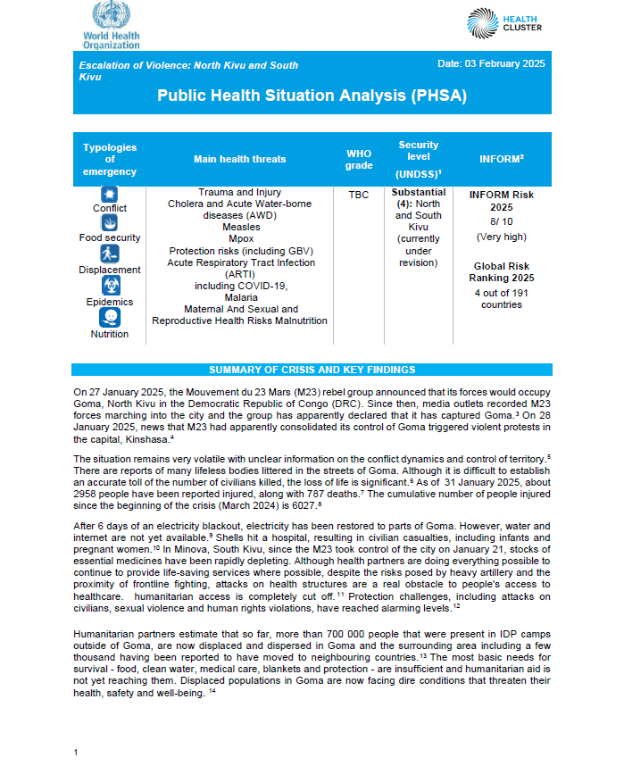 Public Health Situation Analysis - Democratic Republic of Congo