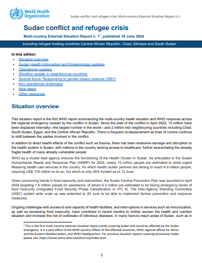 Sudan conflict and refugee crisis, Multi-country External Situation Report #1 - 18 June 2024