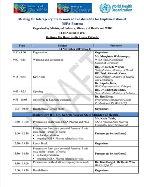 Meeting for the Interagency Framework of Collaboration for Implementation of NSPA-Pharma - Agenda