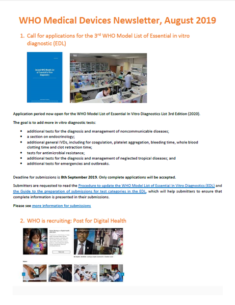 WHO Medical Devices August 2019
Newsletter