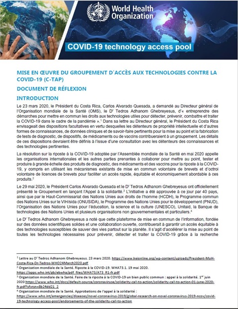 Mise en œuvre du groupement d’accès aux technologies contre la COVID 19 (C TAP)