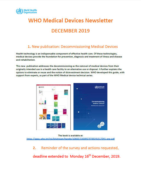 WHO Medical Devices December 2019
Newsletter