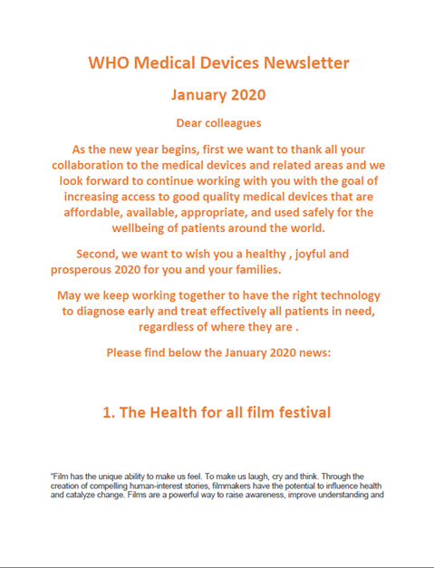 WHO Medical Devices January 2020
Newsletter