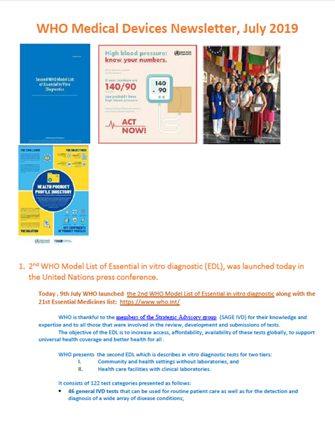 WHO Medical Devices July 2019
Newsletter