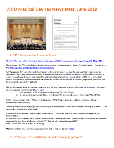 WHO Medical Devices June 2019
Newsletter