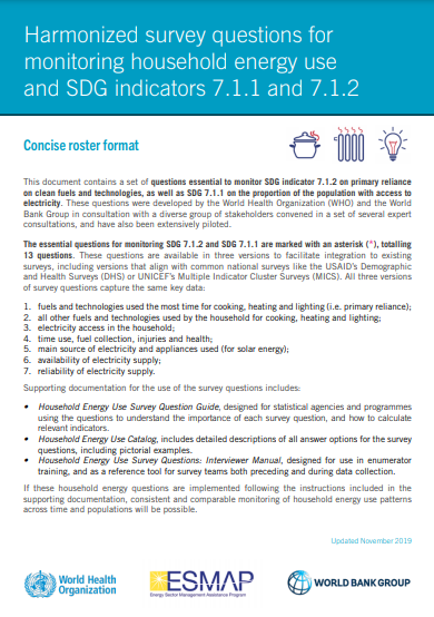 Concise roster format: Harmonized survey questions for monitoring household  energy use and SDG indicators 7.1.1 and 7.1.2