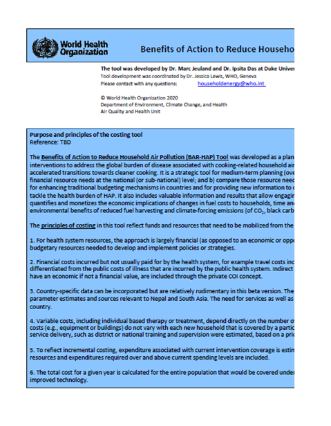 Benefits of Action to Reduce Household Air Pollution (BAR-HAP) Tool