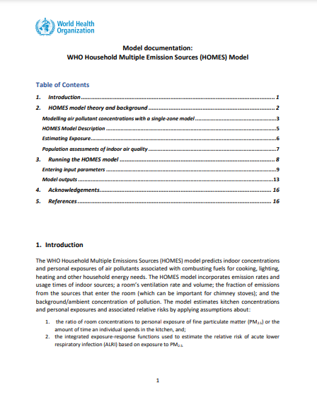 Household multiple emission sources (HOMES) model