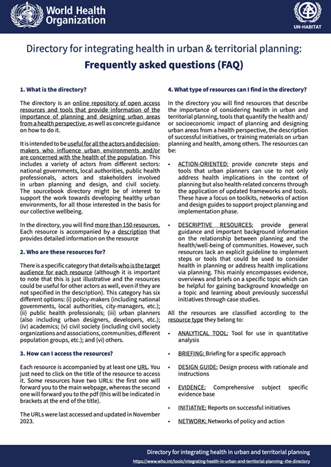 Frequently asked questions - directory for integrating health in urban & territorial planning