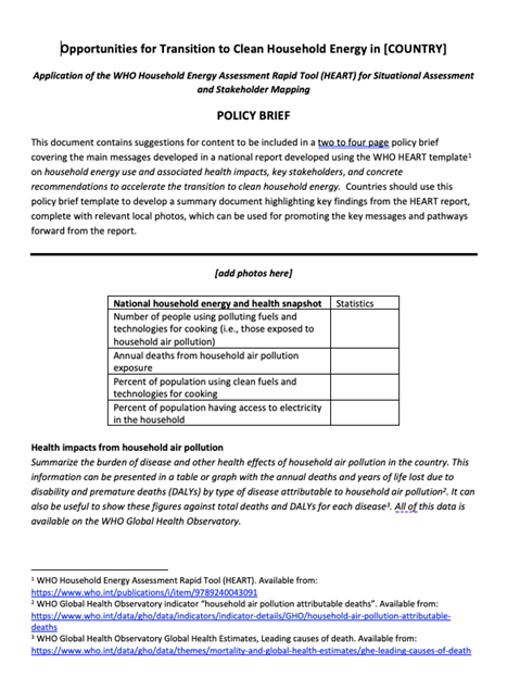 Policy Brief Template - Household Energy Assessment Rapid Tool (HEART)