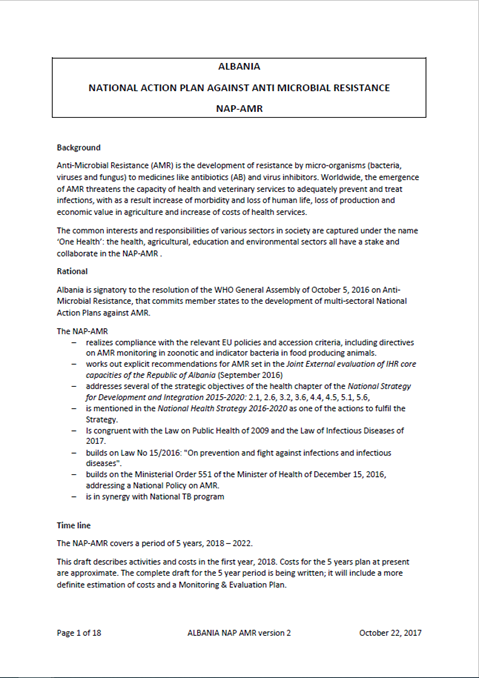Albania: National action plan against antimicrobial resistance 2017