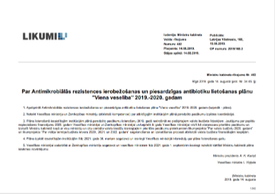 Latvia: One Health plan on antimicrobial resistance and antimicrobial use 2019–2020 (Latvian)