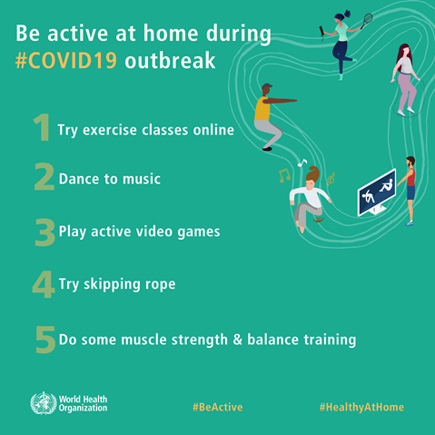 Be active at home Infographic visualising the recommended advice.