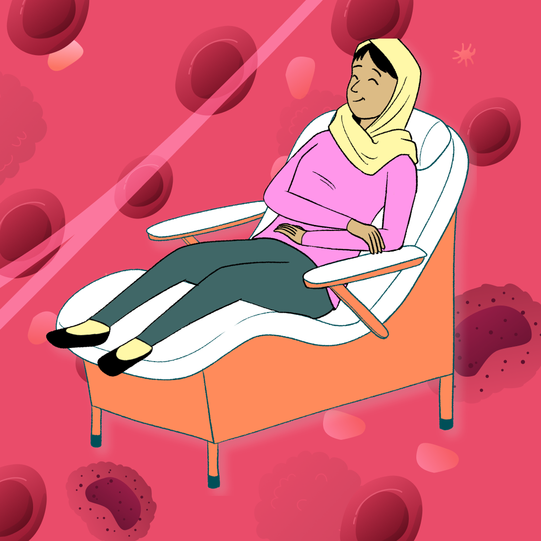 Illustration of woman laying back in a reclinable chair