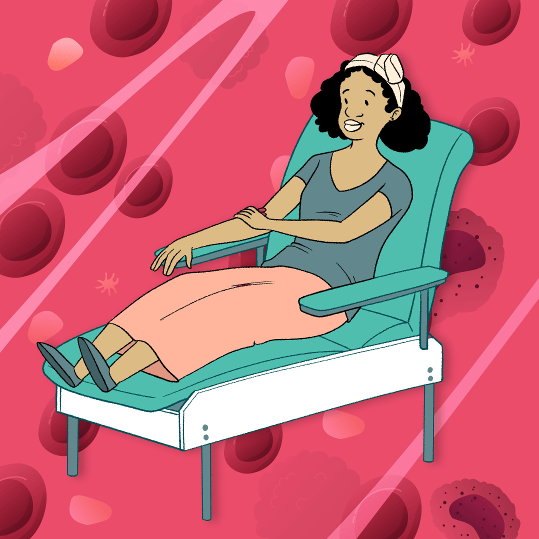 square blood donor 3 Illustration of woman laying back in a reclinable chair