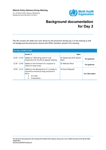 Malaria Policy Advisory Group to the WHO: Day 2 of the March 2022 meeting