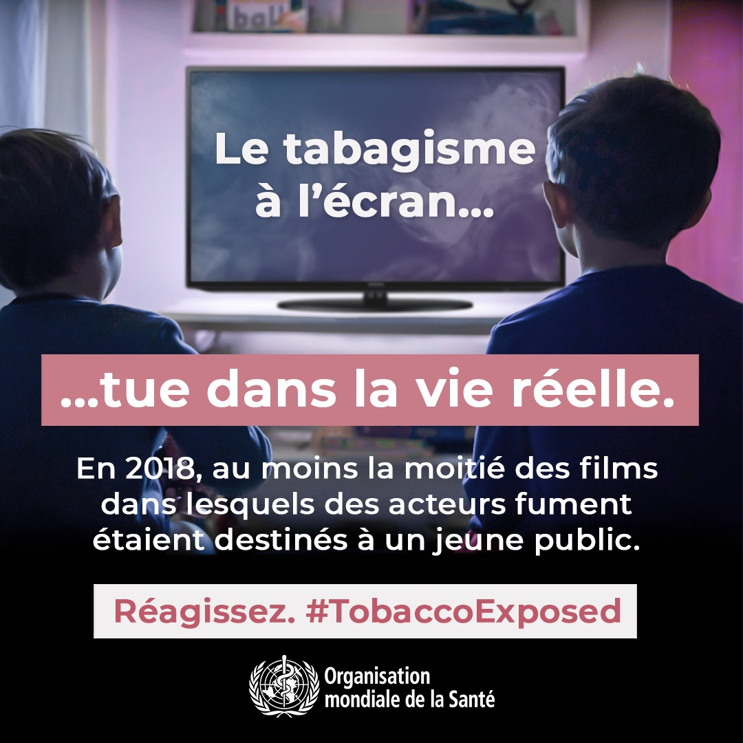 Social media tile: "Smoking on screen...kills in real life."  Speak out #TobaccoExposed