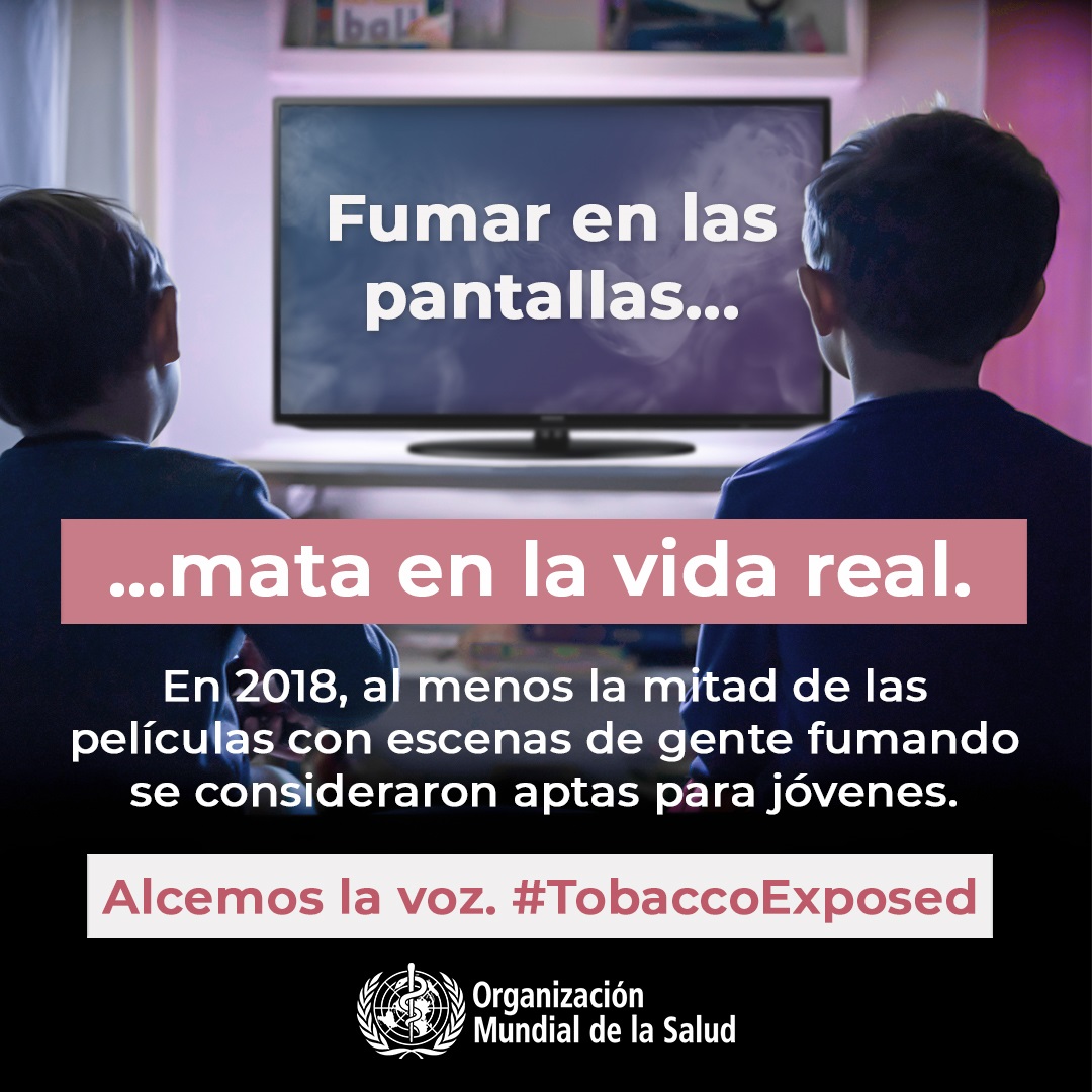 Social media tile: "Smoking on screen...kills in real life."  Speak out #TobaccoExposed