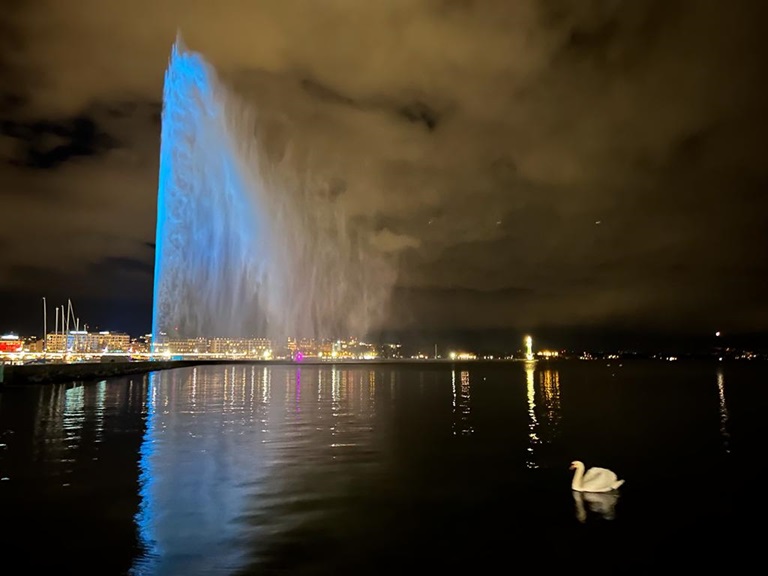 Jet d'Eau Geneva Switzerland Jet d'Eau Geneva Switzerland, Cervical Cancer Elimination Day of Action 2023
