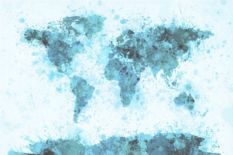World Map in Teal_Michael Tompsett Map of world showing actions taken on Cervical cancer elimination day 2022