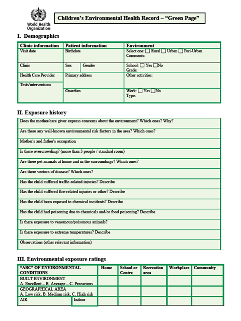 The paediatric environmental history: Green page
