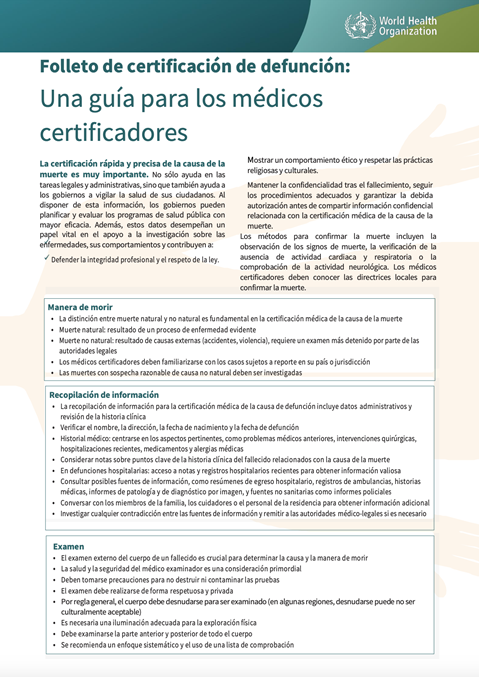 Folleto de certificación de defunción: Una guía para los médicos certificadores