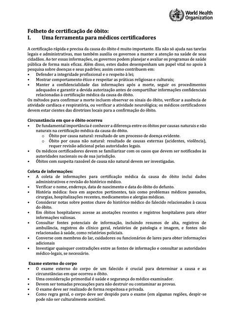 Folheto de certificação de óbito: Uma ferramenta para médicos certificadores