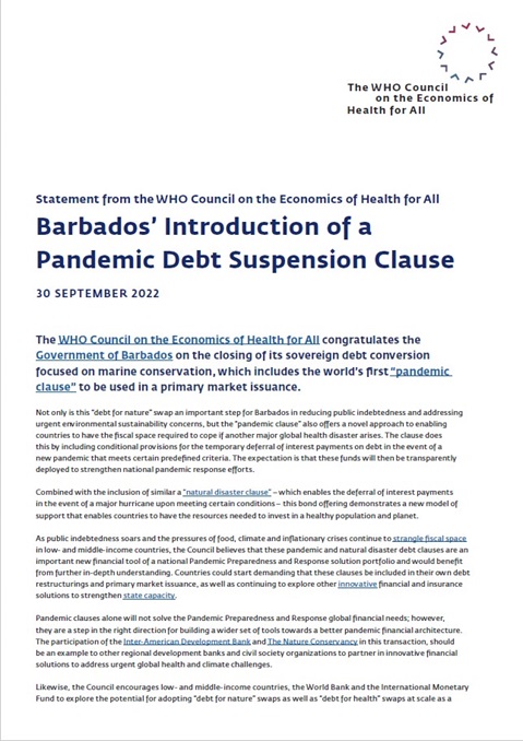 Barbados' introduction of a pandemic debt suspension clause