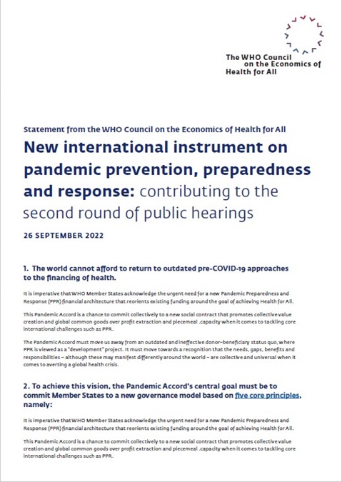New international instrument on pandemic prevention, preparedness and response: contributing to the second round of public hearings