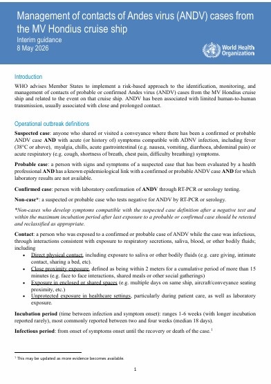 Management of contacts of Andes virus (ANDV) cases from the MV Hondius cruise ship