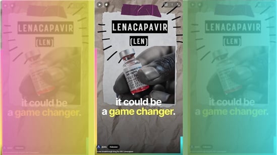 Video still showing a hand holding a vial of Lenacapavir, a new drug to prevent HIV