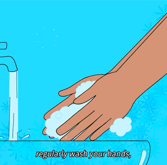 Screenshot of animation of handwashing with soap and running water