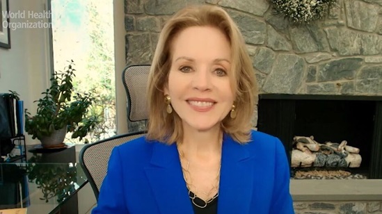 Video snapshot of Renée Fleming talking into the camera.