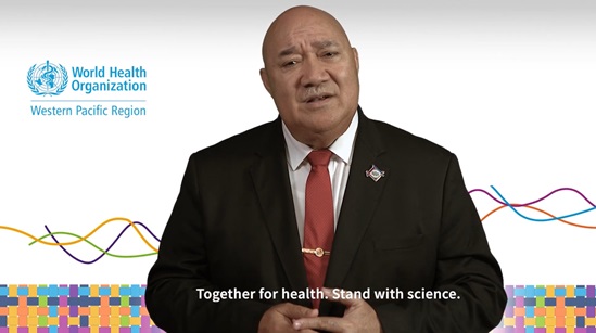 Screenshot of WHO Regional Director Dr Saia Ma'u Piukala in his video message for World Health Day 2026