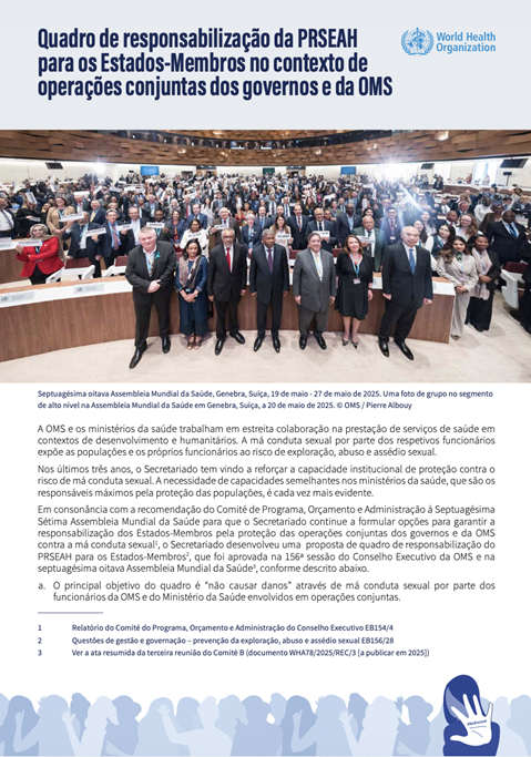 Quadro de responsabilização da PRSEAH para os Estados-Membros no contexto de operações conjuntas dos governos e da OMS