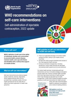 WHO 2022 publication cover on self-care and injectable contraception