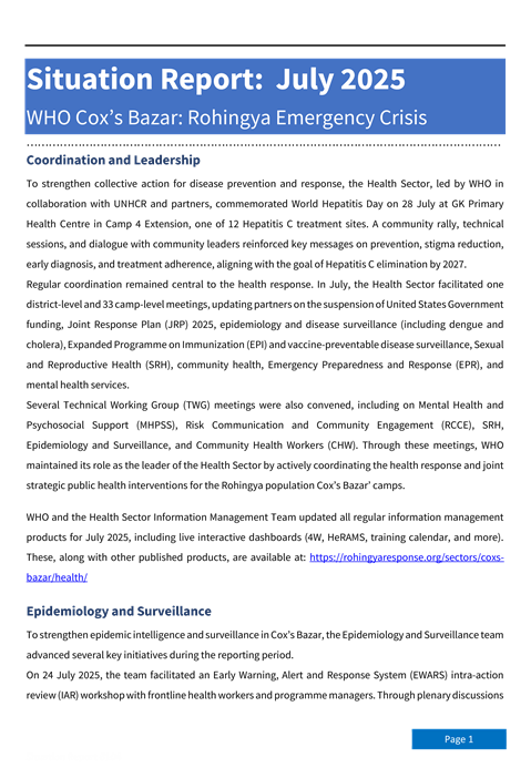 WHO Cox’s Bazar: Rohingya emergency crisis - Situation Report: July 2025