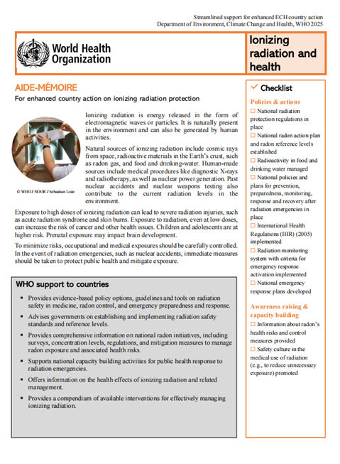 AIDE-MÉMOIRE: For enhanced country action on ionizing radiation