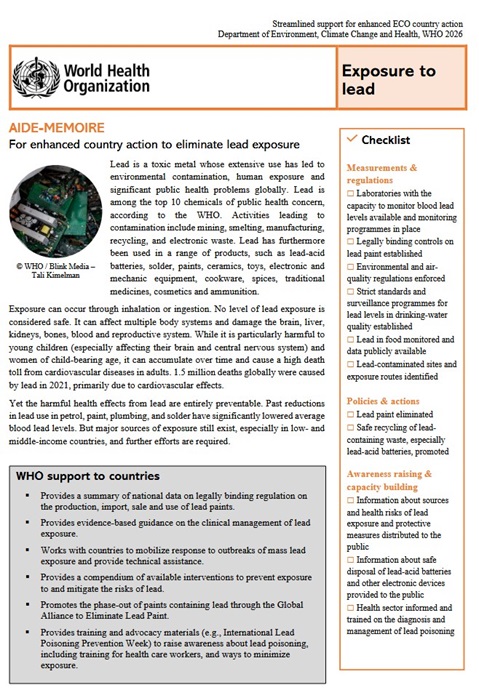 AIDE-MÉMOIRE: For enhanced country action to eliminate lead exposure