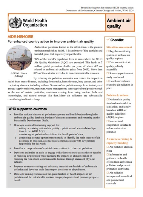 AIDE-MÉMOIRE: For enhanced country action to improve ambient air quality