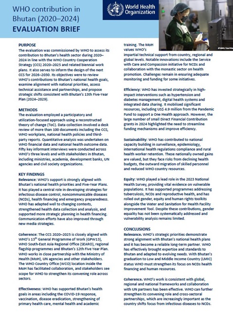 WHO contribution in Bhutan (2020–2024): Evaluation brief