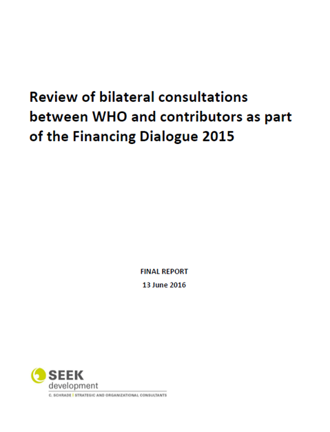 Review of bilateral consultations between WHO and contributors as part of the Financing Dialogue 2015 (2016)