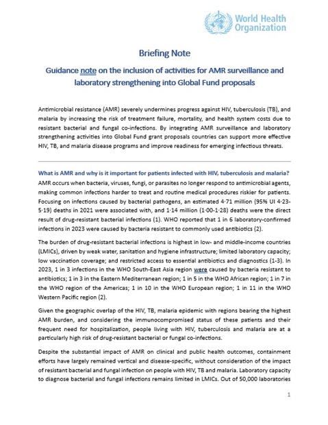 Guidance note on the inclusion of activities for AMR surveillance and laboratory strengthening into Global Fund proposals
