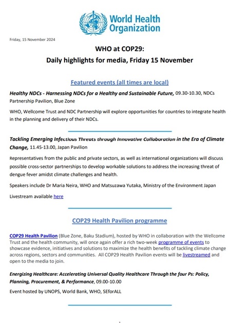 15 November - COP29 Health Highlights