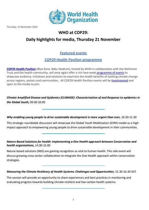 21 November - COP29 Health Highlights